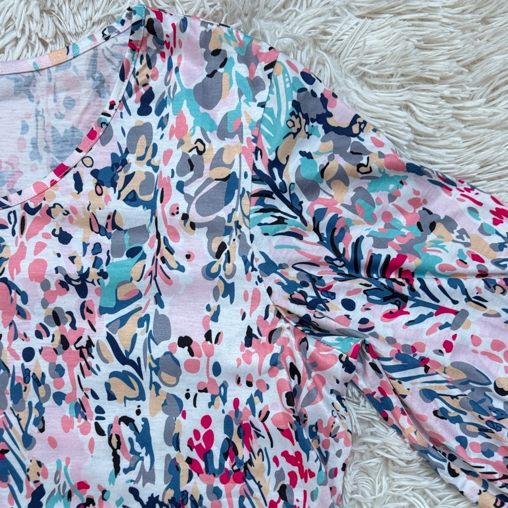 🎉HP🎉 Boutique Floral Print Bubble Sleeve Top 💗 White Pink & Blue - Picture 6 of 14